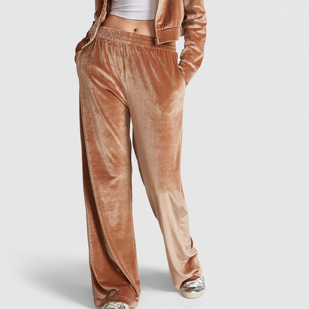 PINK Victoria--SecretVelvet Wide-Leg Pants - Brown